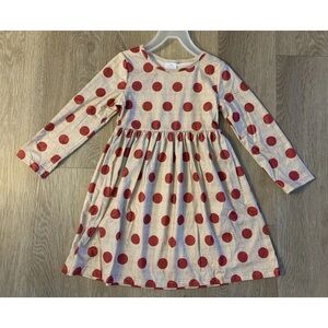 New Boutique Girl’s Size 5/6  Beige & Red Polka Dot Long Sleeve Casual Dress